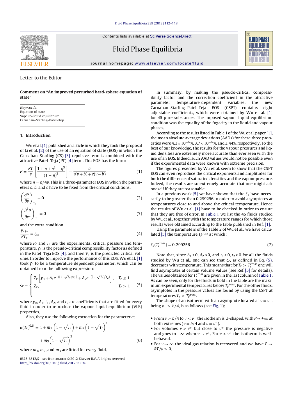 Comment on “An improved perturbed hard-sphere equation of state”