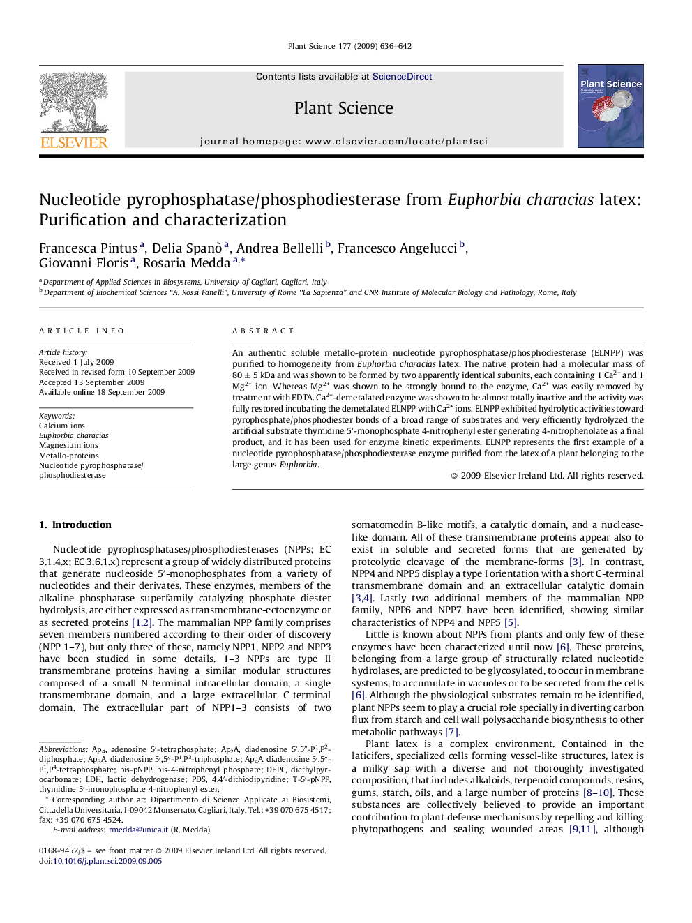 Nucleotide pyrophosphatase/phosphodiesterase from Euphorbia characias latex: Purification and characterization