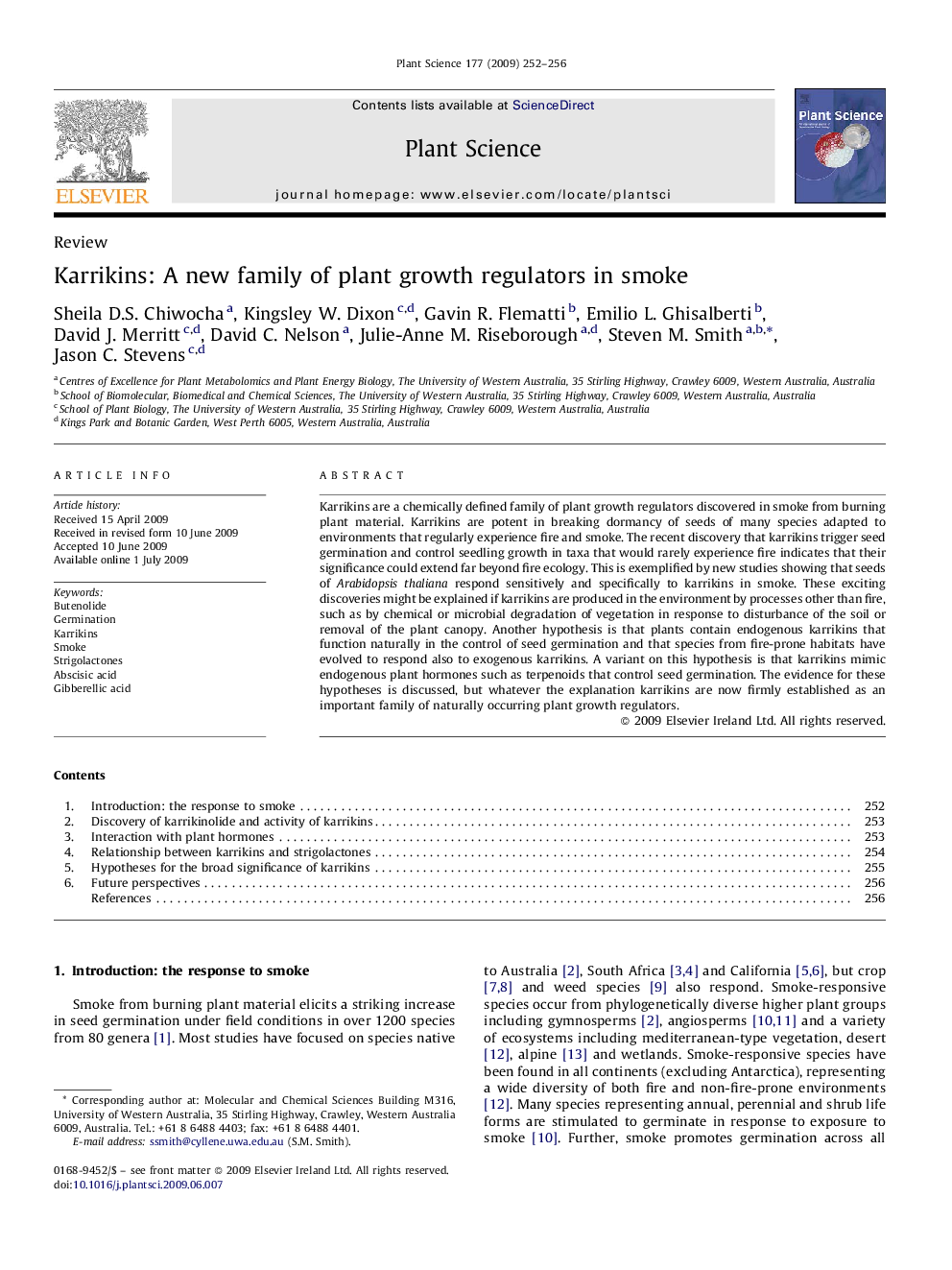 Karrikins: A new family of plant growth regulators in smoke