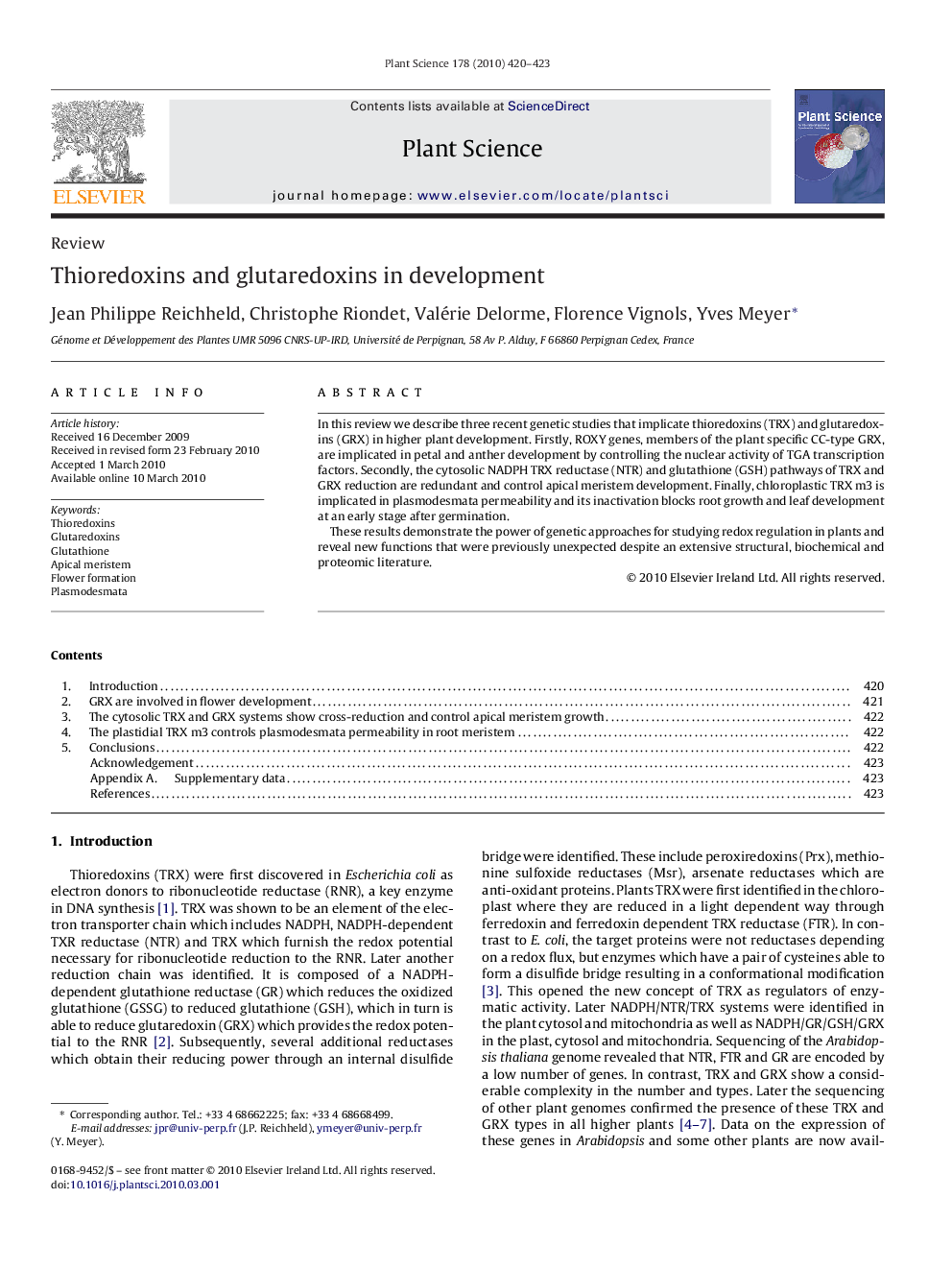 Thioredoxins and glutaredoxins in development