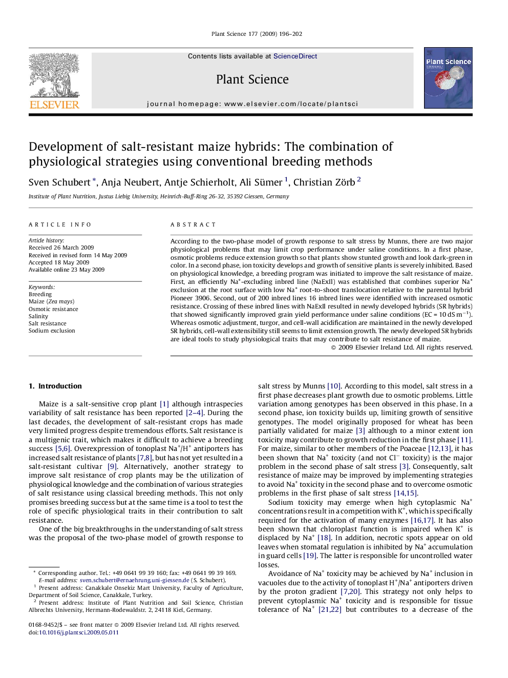 Development of salt-resistant maize hybrids: The combination of physiological strategies using conventional breeding methods