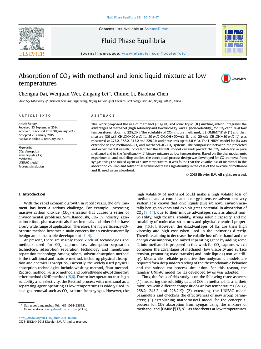 Absorption of CO2 with methanol and ionic liquid mixture at low temperatures