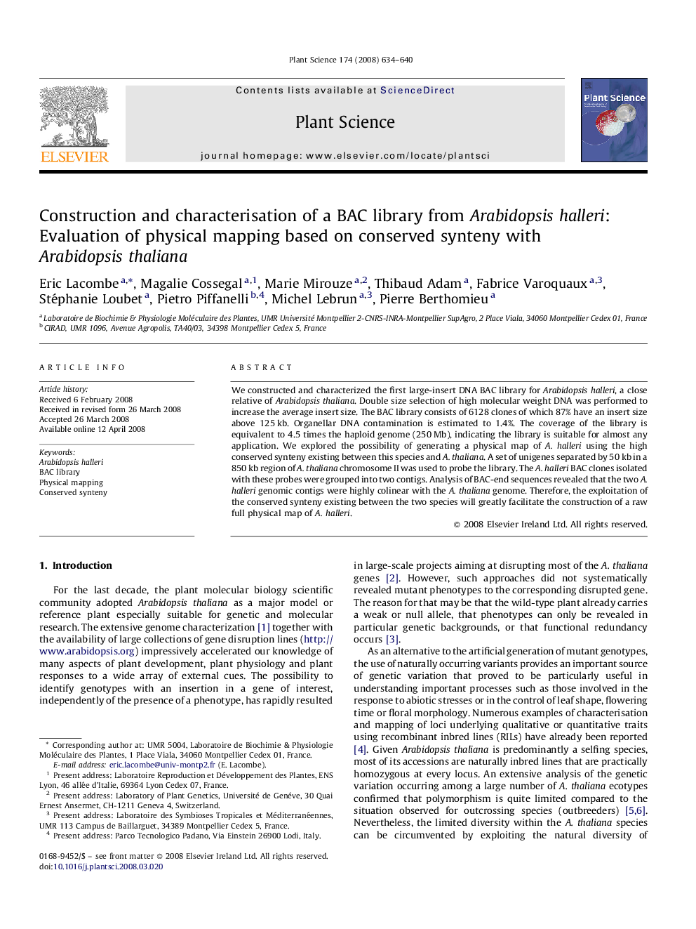 Construction and characterisation of a BAC library from Arabidopsis halleri: Evaluation of physical mapping based on conserved synteny with Arabidopsis thaliana