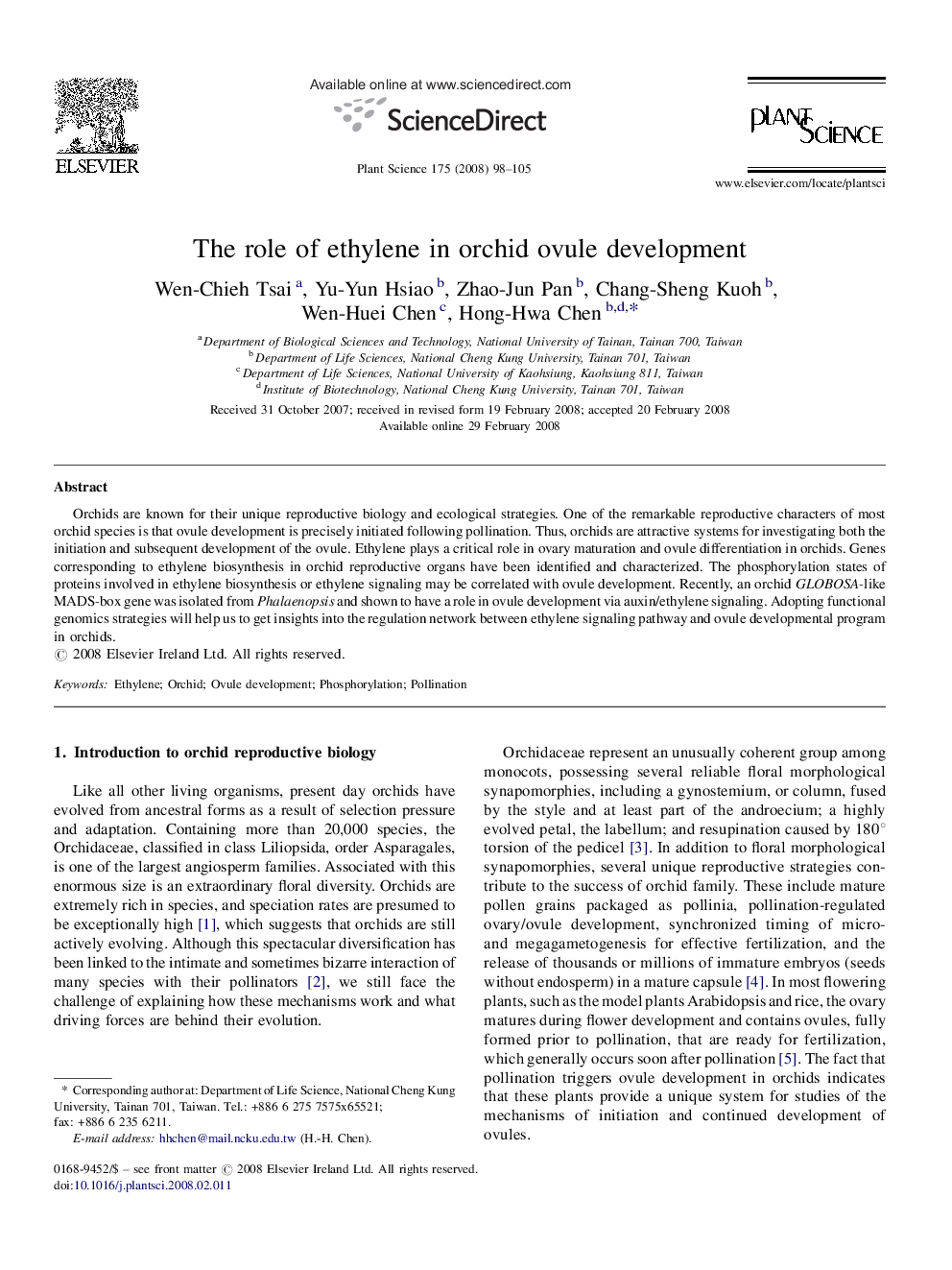 The role of ethylene in orchid ovule development