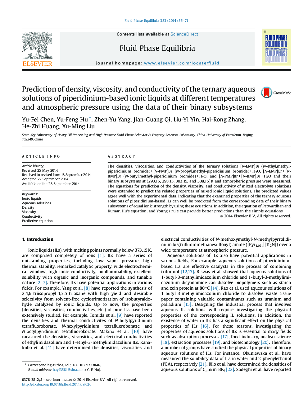 Prediction of density, viscosity, and conductivity of the ternary aqueous solutions of piperidinium-based ionic liquids at different temperatures and atmospheric pressure using the data of their binary subsystems