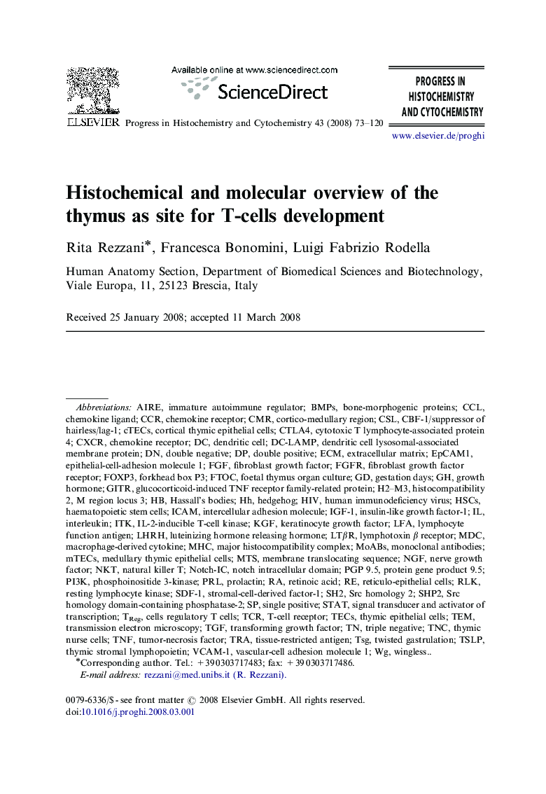 Histochemical and molecular overview of the thymus as site for T-cells development