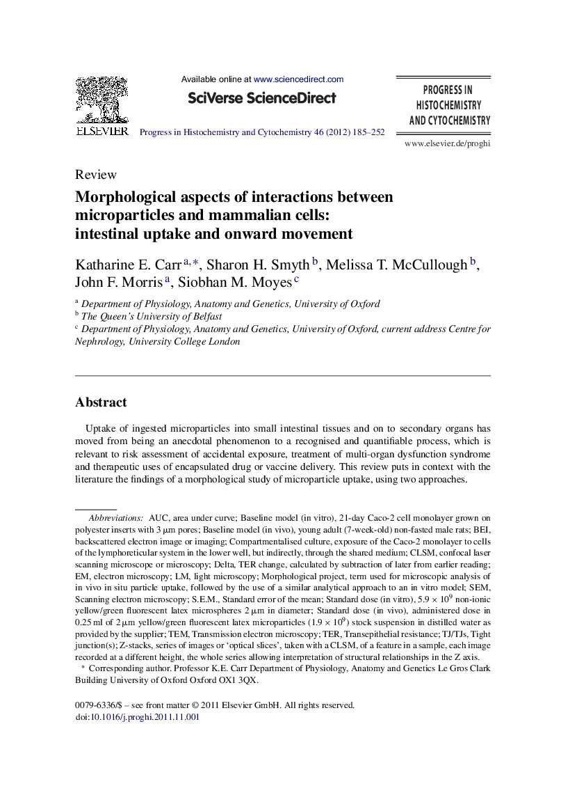 Morphological aspects of interactions between microparticles and mammalian cells: intestinal uptake and onward movement