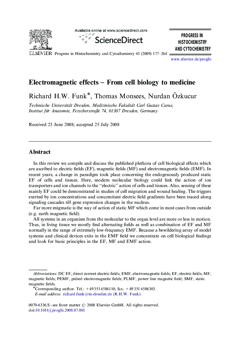 Electromagnetic effects - From cell biology to medicine