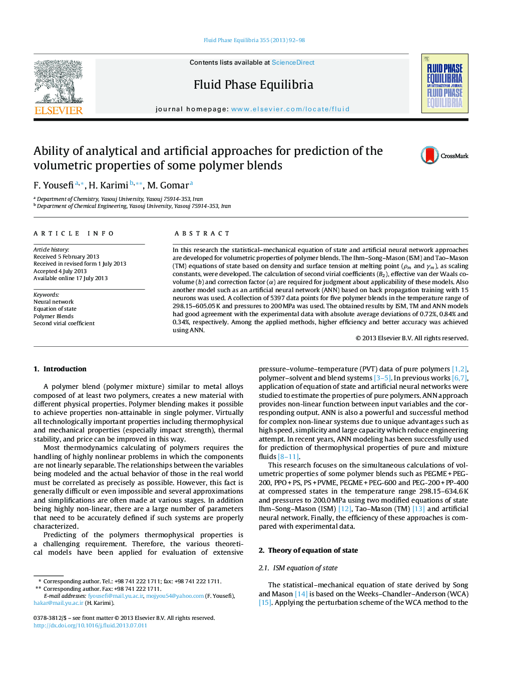 Ability of analytical and artificial approaches for prediction of the volumetric properties of some polymer blends