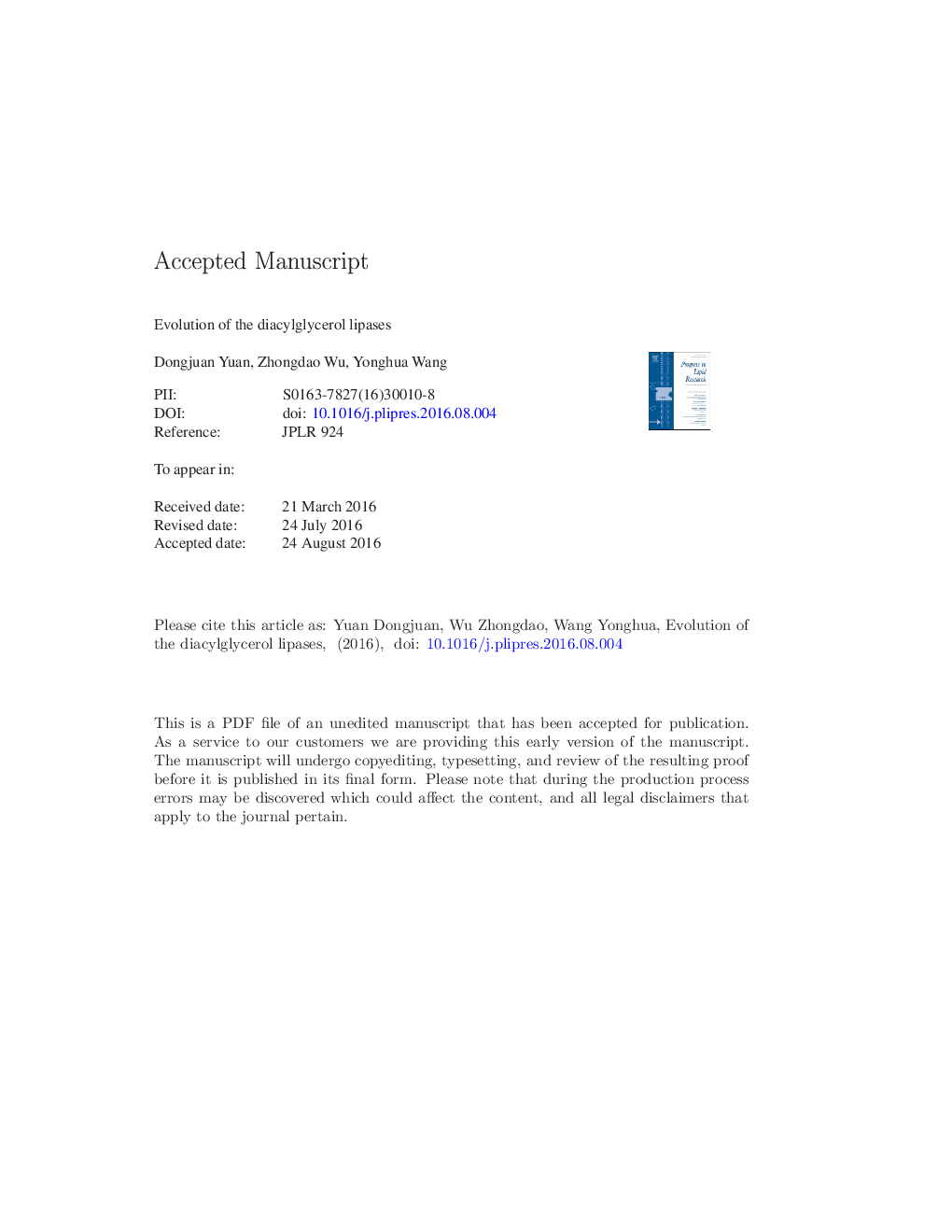 Evolution of the diacylglycerol lipases