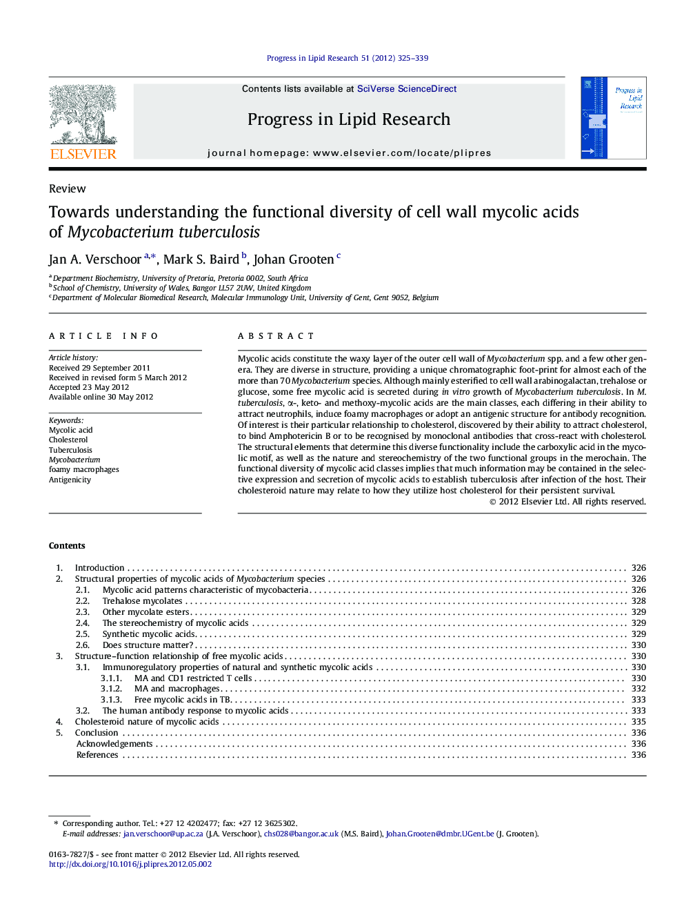 Towards understanding the functional diversity of cell wall mycolic acids of Mycobacterium tuberculosis