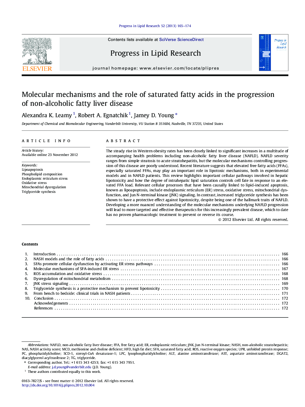 Molecular mechanisms and the role of saturated fatty acids in the progression of non-alcoholic fatty liver disease