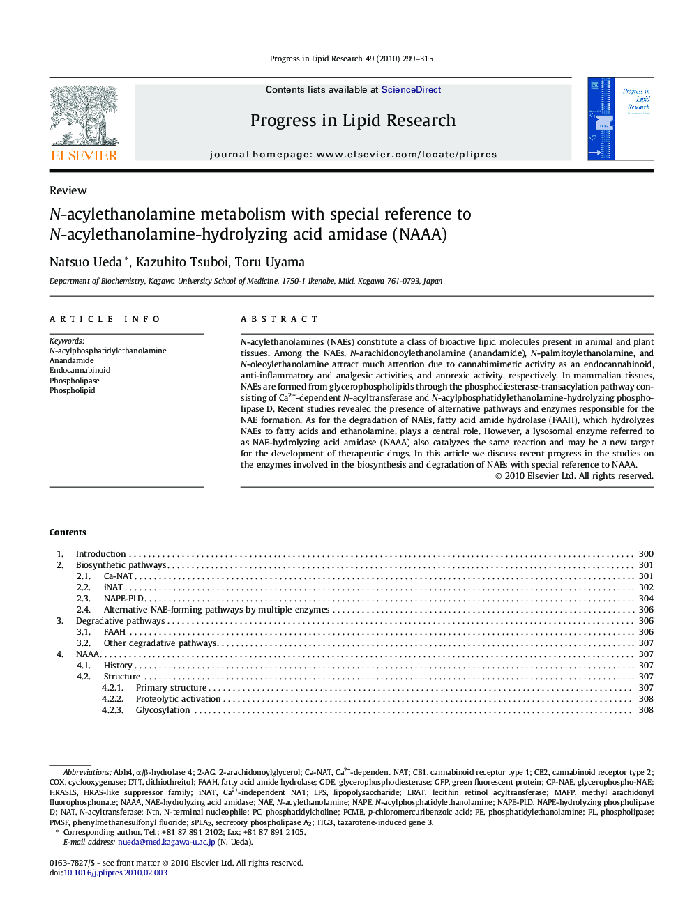 N-acylethanolamine metabolism with special reference to N-acylethanolamine-hydrolyzing acid amidase (NAAA)