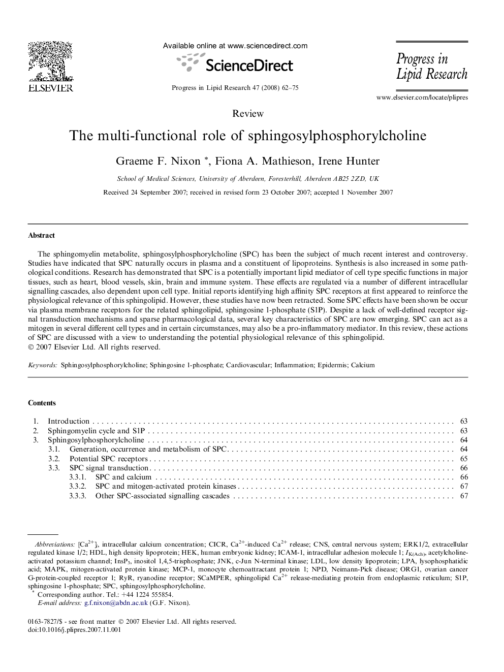 The multi-functional role of sphingosylphosphorylcholine