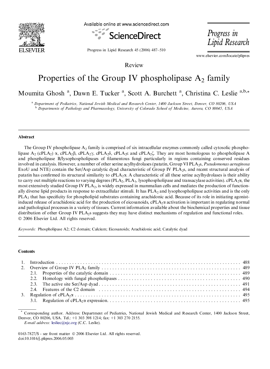 Properties of the Group IV phospholipase A2 family