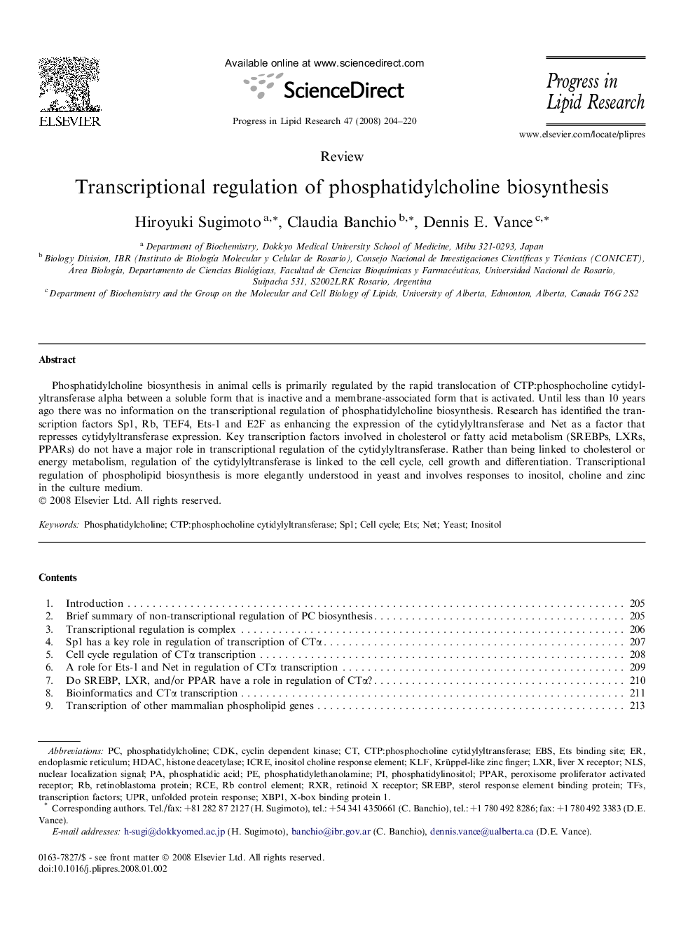 Transcriptional regulation of phosphatidylcholine biosynthesis