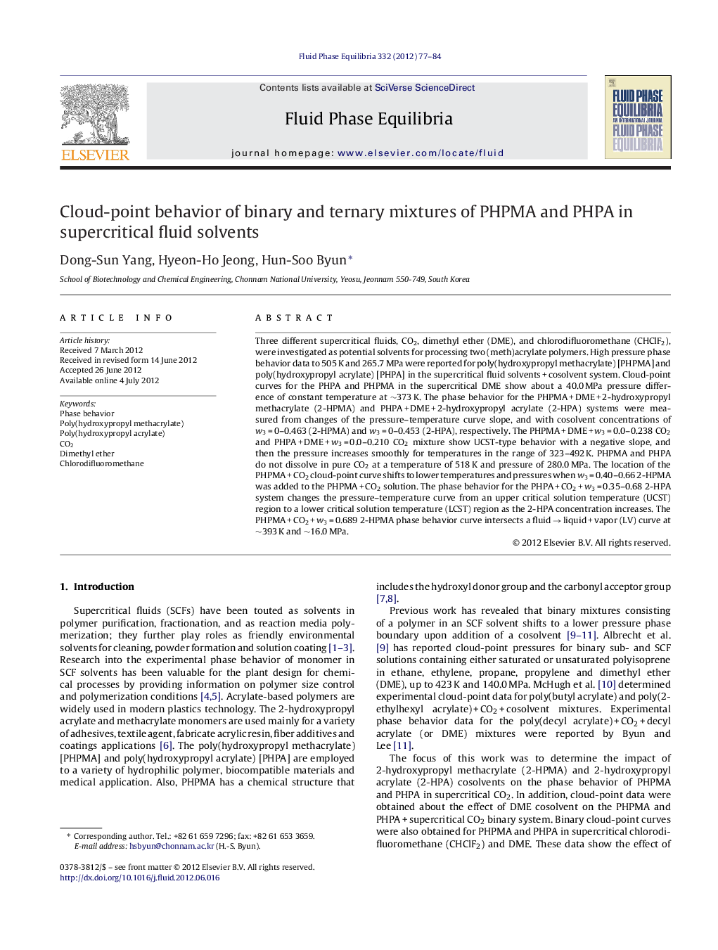 Cloud-point behavior of binary and ternary mixtures of PHPMA and PHPA in supercritical fluid solvents