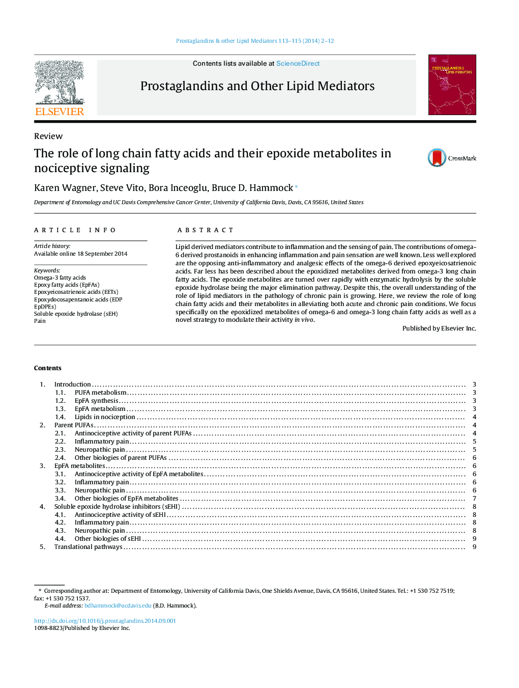 The role of long chain fatty acids and their epoxide metabolites in nociceptive signaling