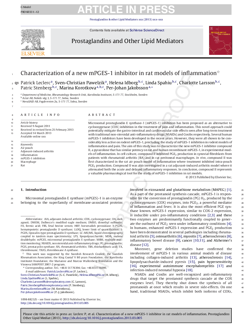 Characterization of a new mPGES-1 inhibitor in rat models of inflammation