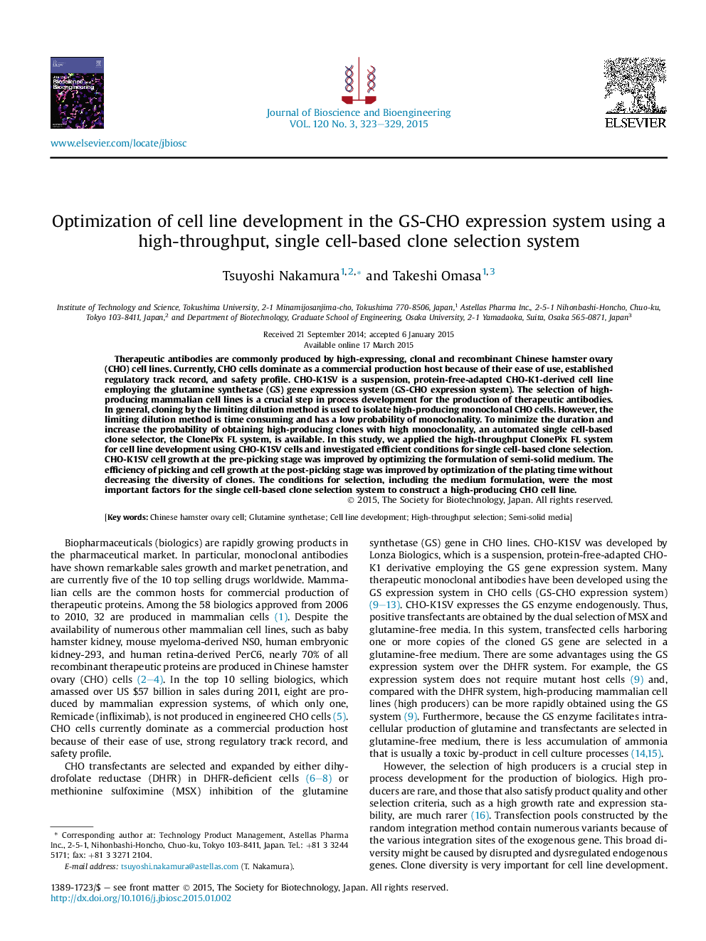 Optimization of cell line development in the GS-CHO expression system using a high-throughput, single cell-based clone selection system