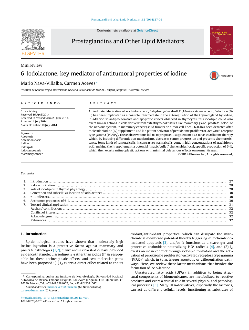 6-Iodolactone, key mediator of antitumoral properties of iodine