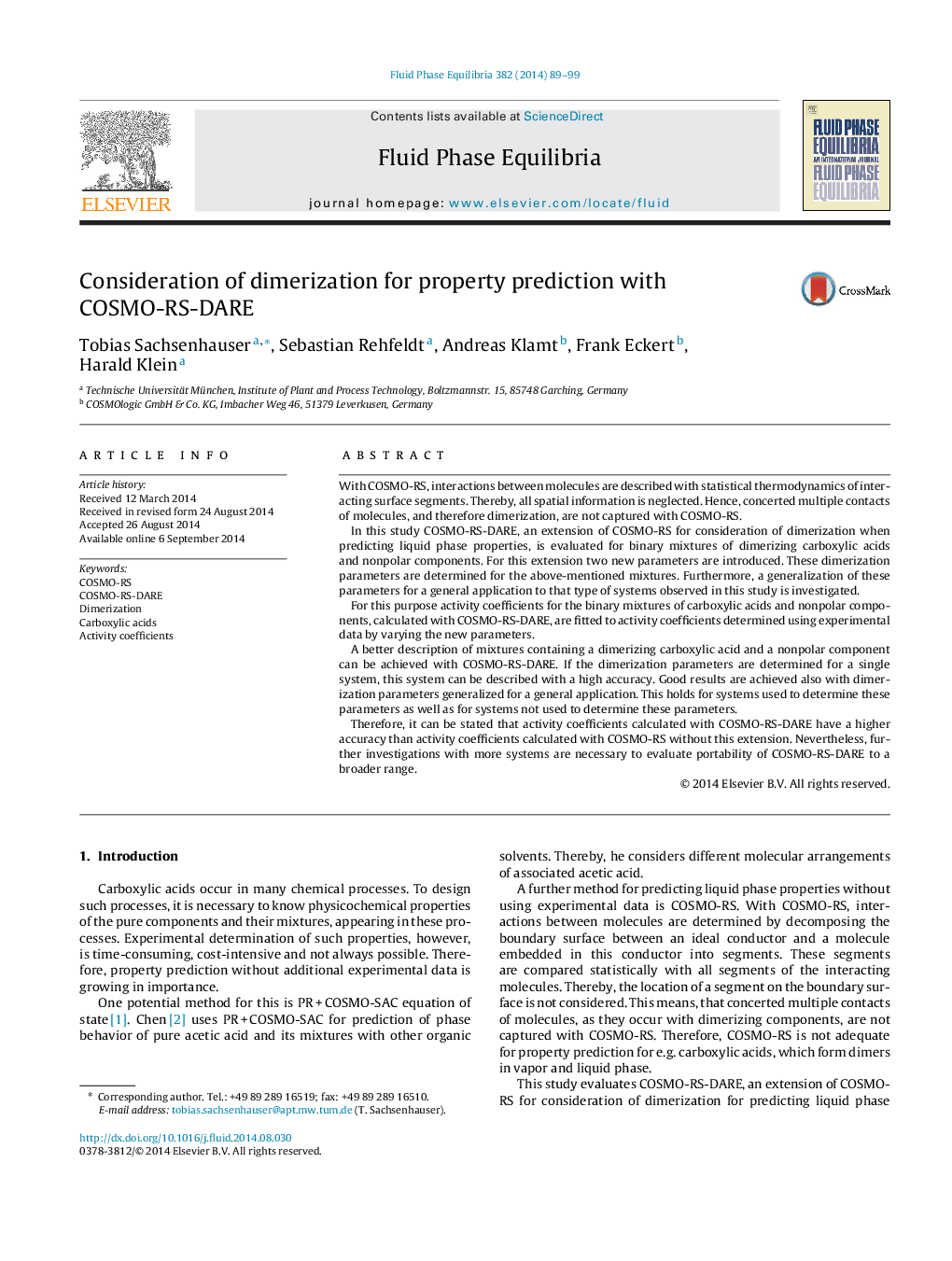 Consideration of dimerization for property prediction with COSMO-RS-DARE