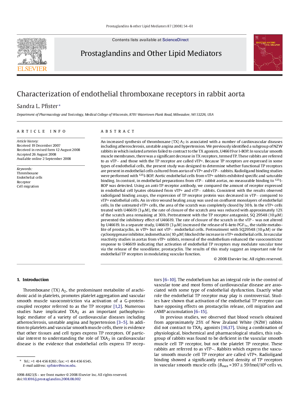 Characterization of endothelial thromboxane receptors in rabbit aorta