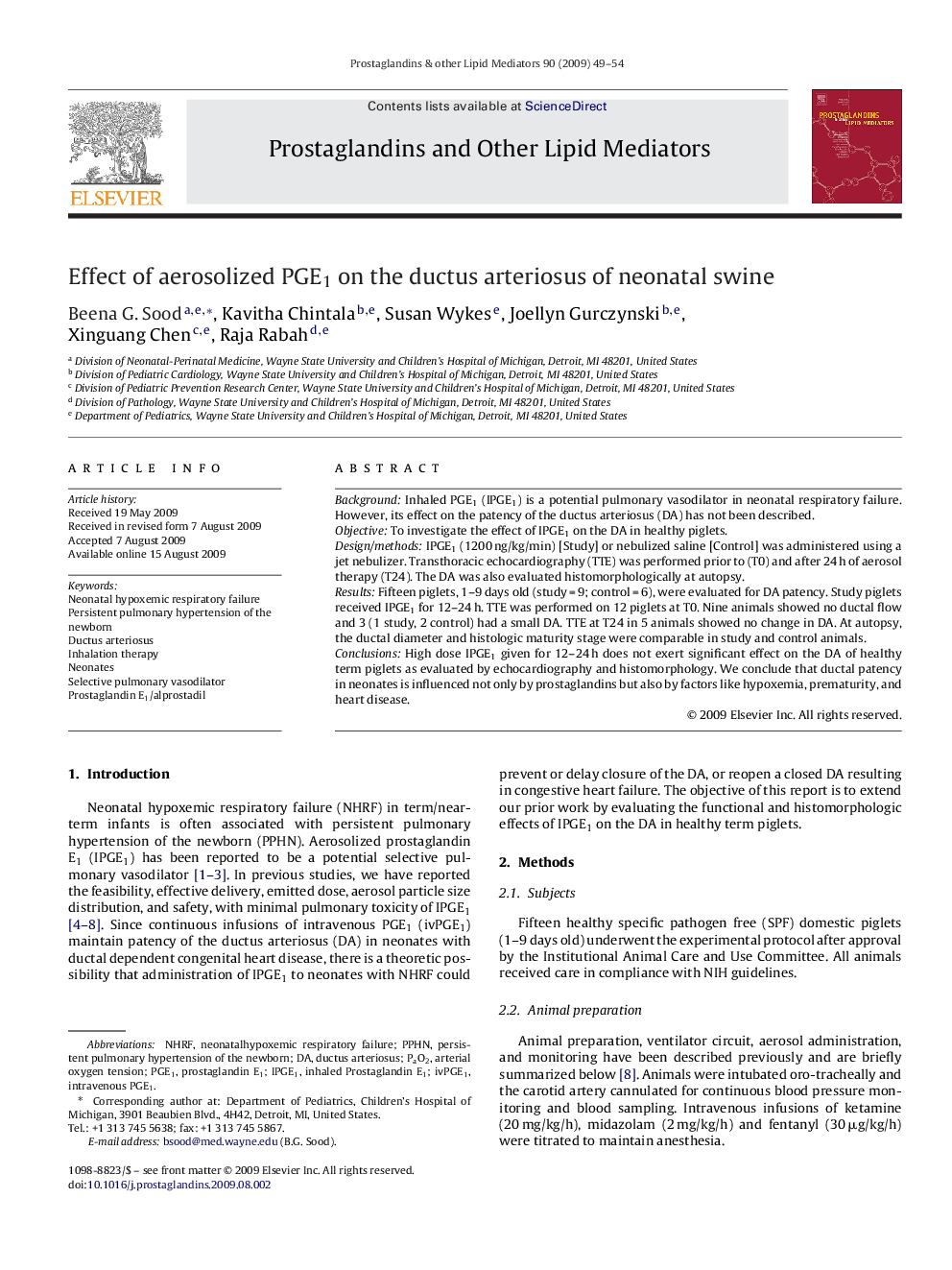 Effect of aerosolized PGE1 on the ductus arteriosus of neonatal swine