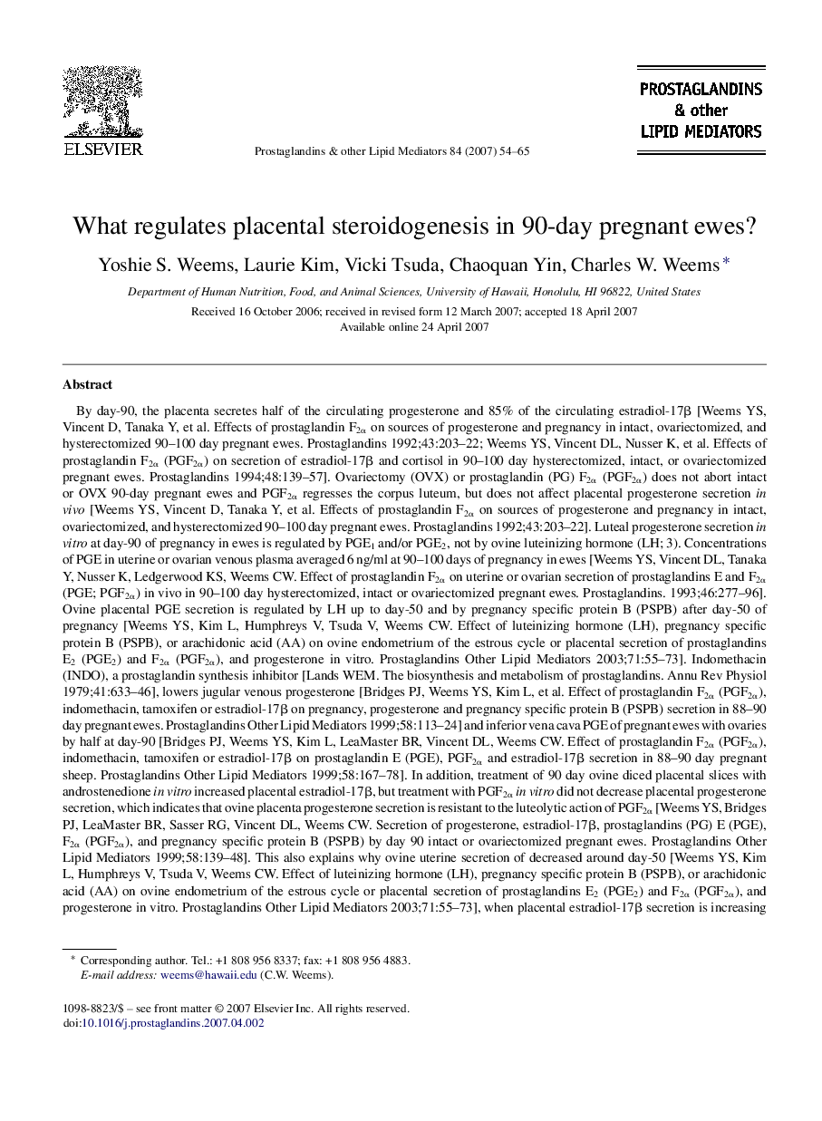 What regulates placental steroidogenesis in 90-day pregnant ewes?