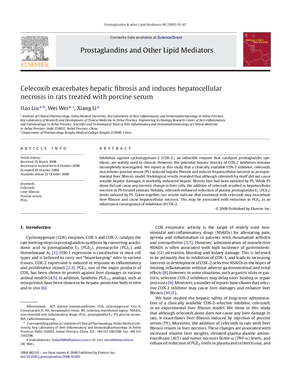 Celecoxib exacerbates hepatic fibrosis and induces hepatocellular necrosis in rats treated with porcine serum