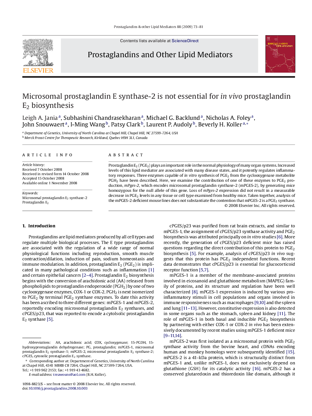 Microsomal prostaglandin E synthase-2 is not essential for in vivo prostaglandin E2 biosynthesis