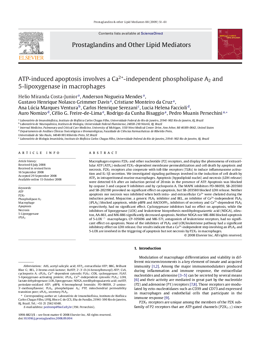 ATP-induced apoptosis involves a Ca2+-independent phospholipase A2 and 5-lipoxygenase in macrophages