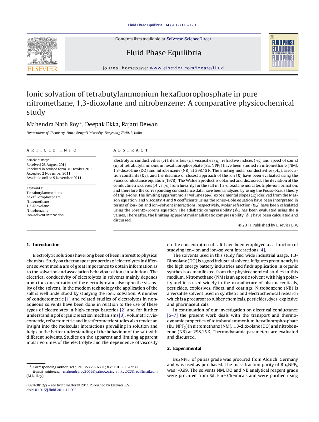 Ionic solvation of tetrabutylammonium hexafluorophosphate in pure nitromethane, 1,3-dioxolane and nitrobenzene: A comparative physicochemical study