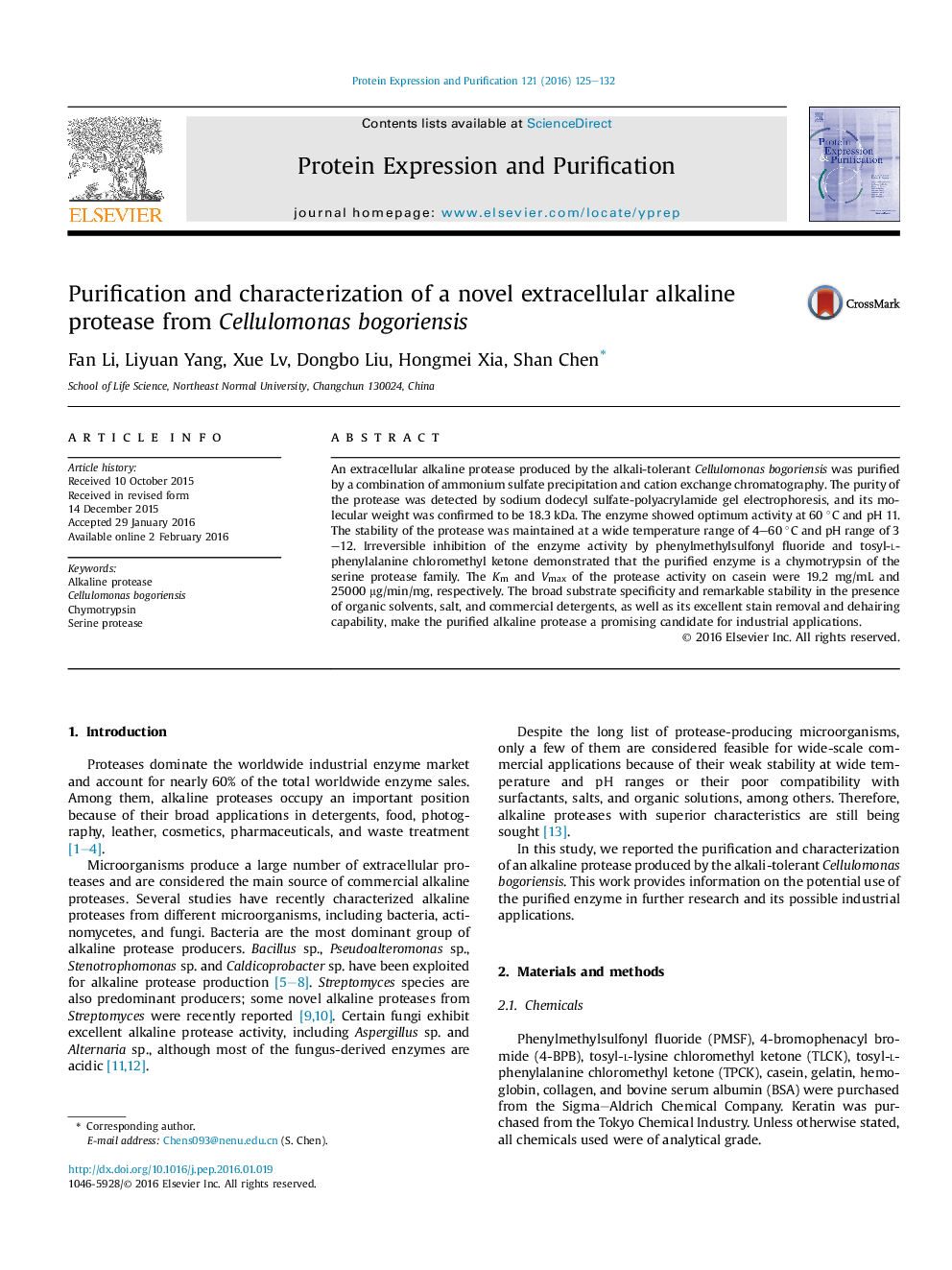 عکس صفحه اول مقاله: Purification and characterization of a novel extracellular alkaline protease from Cellulomonas bogoriensis Purification and characterization of a novel extracellular alkaline protease from Cellulomonas bogoriensis