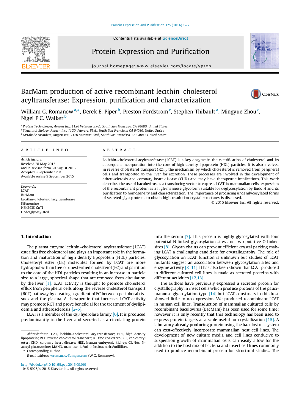 BacMam production of active recombinant lecithin–cholesterol acyltransferase: Expression, purification and characterization