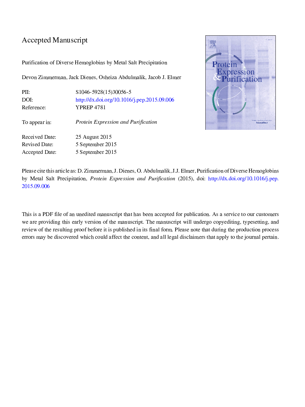 Purification of diverse hemoglobins by metal salt precipitation