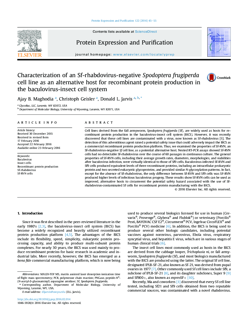 Characterization of an Sf-rhabdovirus-negative Spodoptera frugiperda cell line as an alternative host for recombinant protein production in the baculovirus-insect cell system