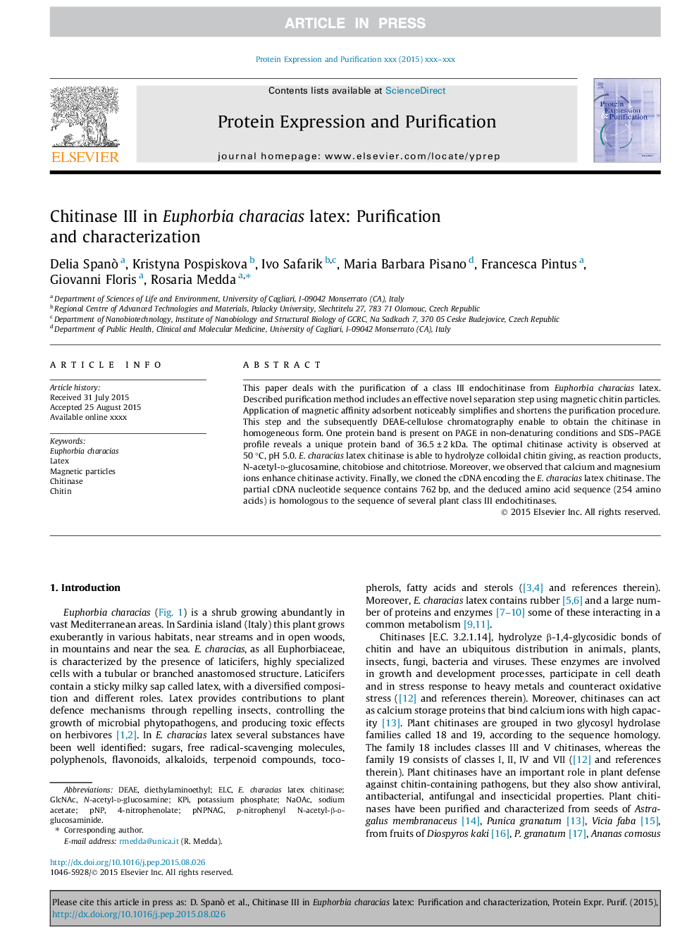 Chitinase III in Euphorbia characias latex: Purification and characterization