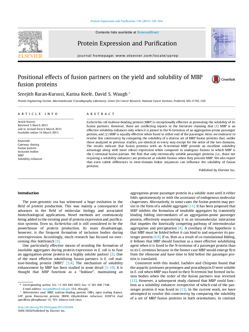 Positional effects of fusion partners on the yield and solubility of MBP fusion proteins