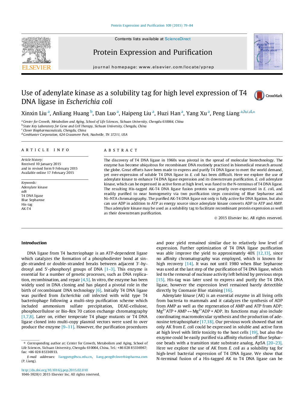 Use of adenylate kinase as a solubility tag for high level expression of T4 DNA ligase in Escherichia coli