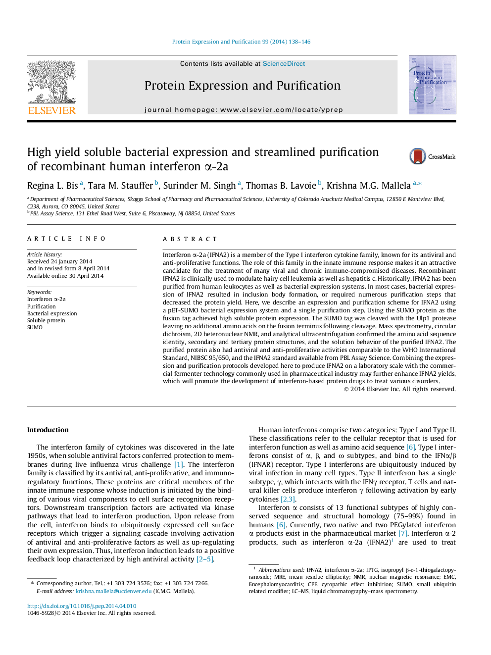 High yield soluble bacterial expression and streamlined purification of recombinant human interferon α-2a