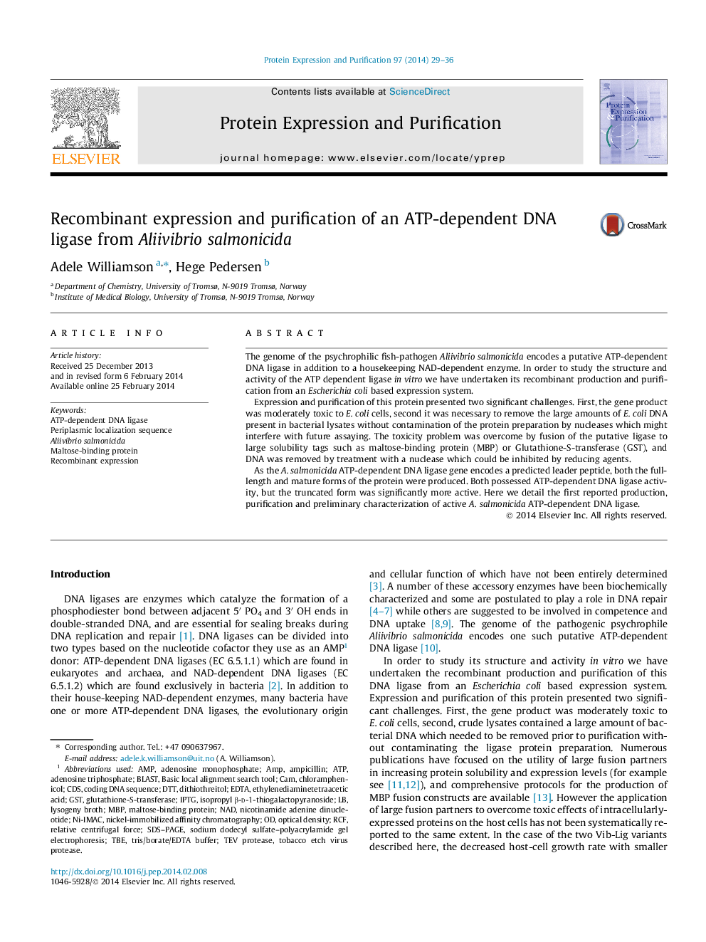 Recombinant expression and purification of an ATP-dependent DNA ligase from Aliivibrio salmonicida