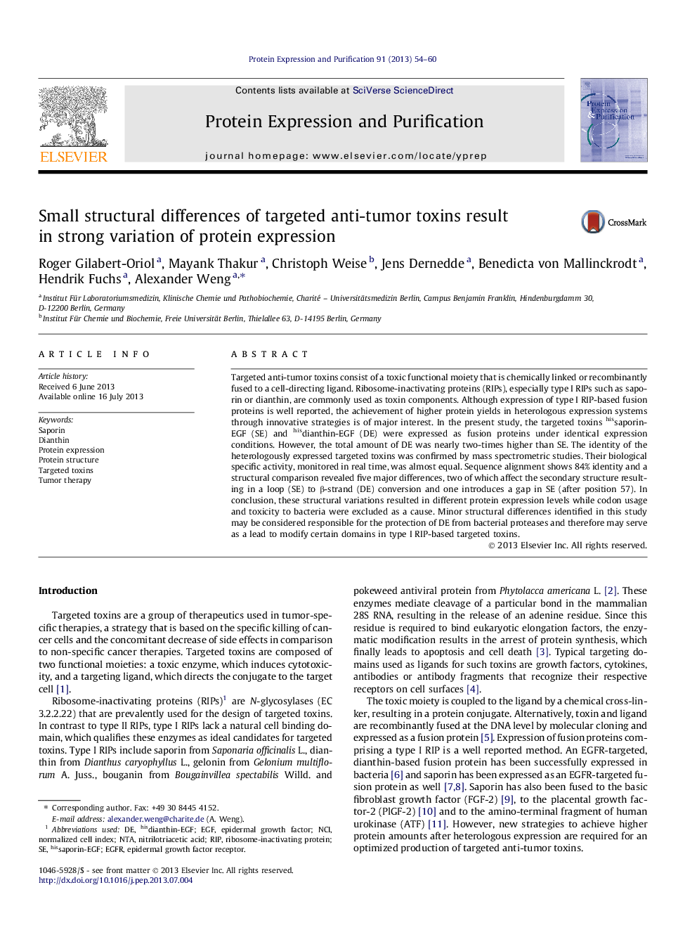 Small structural differences of targeted anti-tumor toxins result in strong variation of protein expression