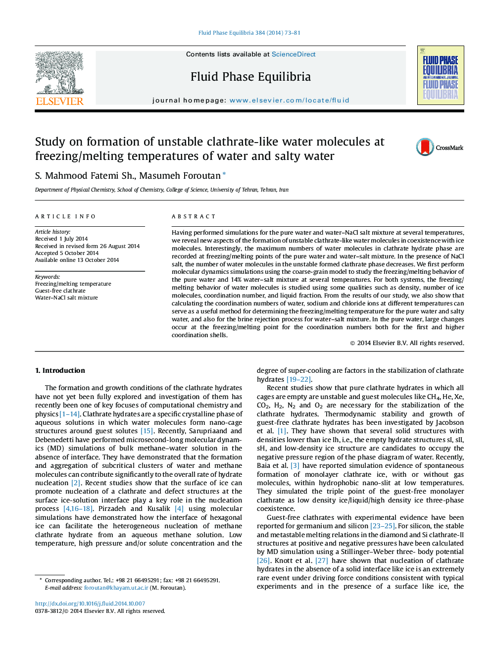 Study on formation of unstable clathrate-like water molecules at freezing/melting temperatures of water and salty water