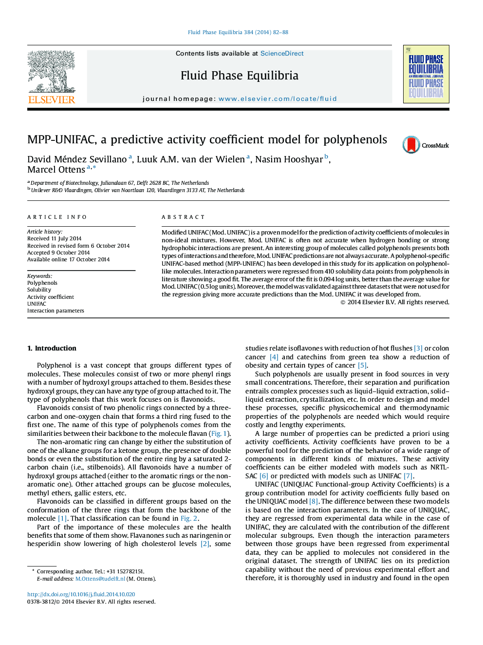 MPP-UNIFAC, a predictive activity coefficient model for polyphenols