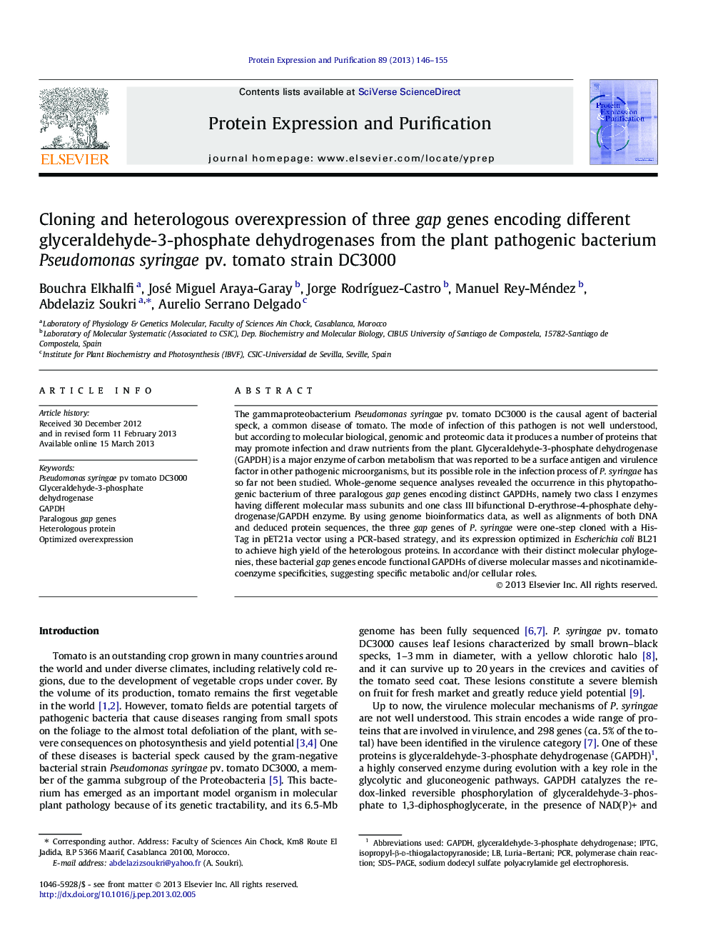 Cloning and heterologous overexpression of three gap genes encoding different glyceraldehyde-3-phosphate dehydrogenases from the plant pathogenic bacterium Pseudomonas syringae pv. tomato strain DC3000