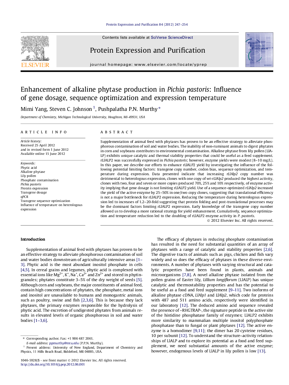 Enhancement of alkaline phytase production in Pichia pastoris: Influence of gene dosage, sequence optimization and expression temperature