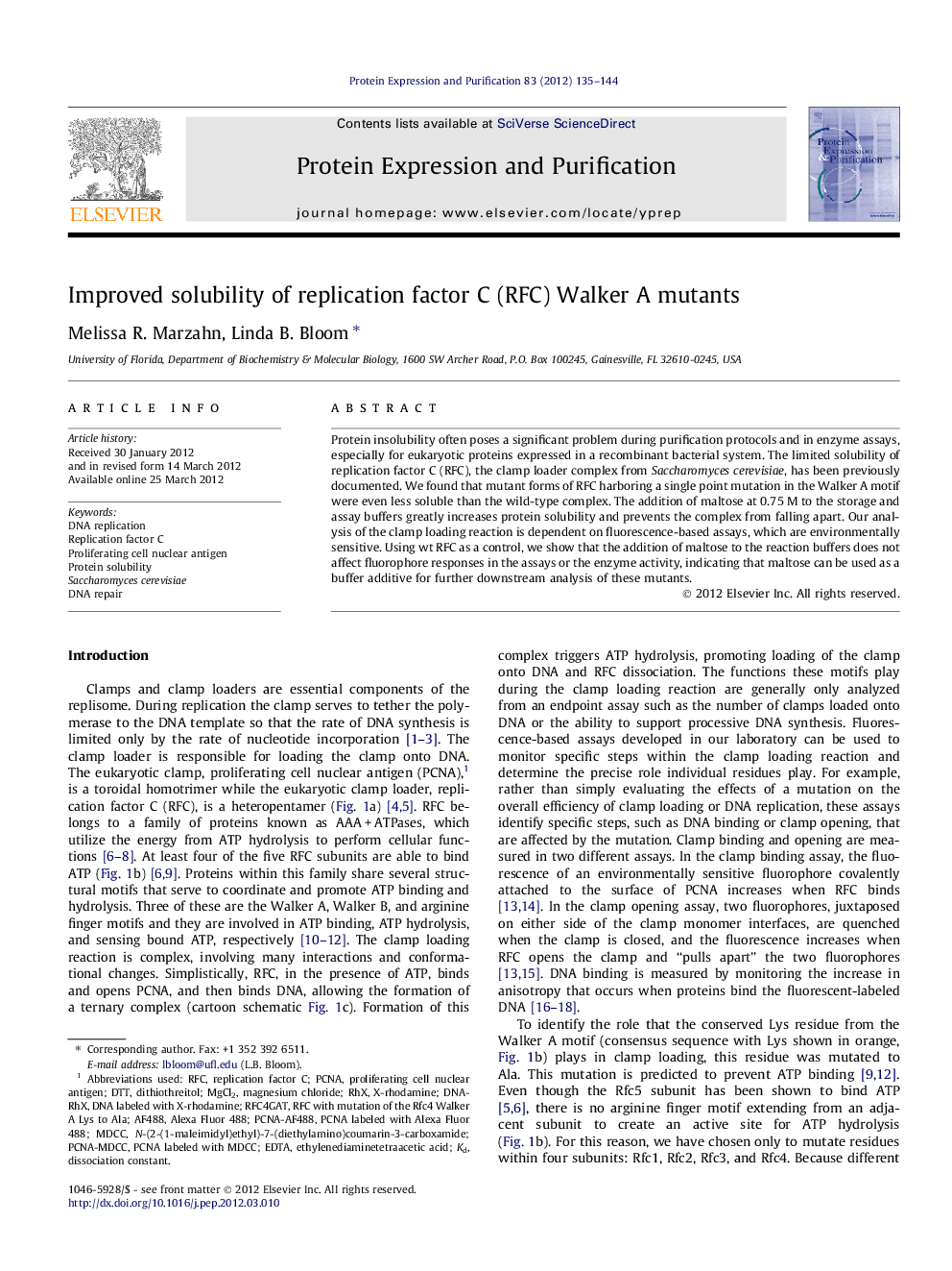 Improved solubility of replication factor C (RFC) Walker A mutants