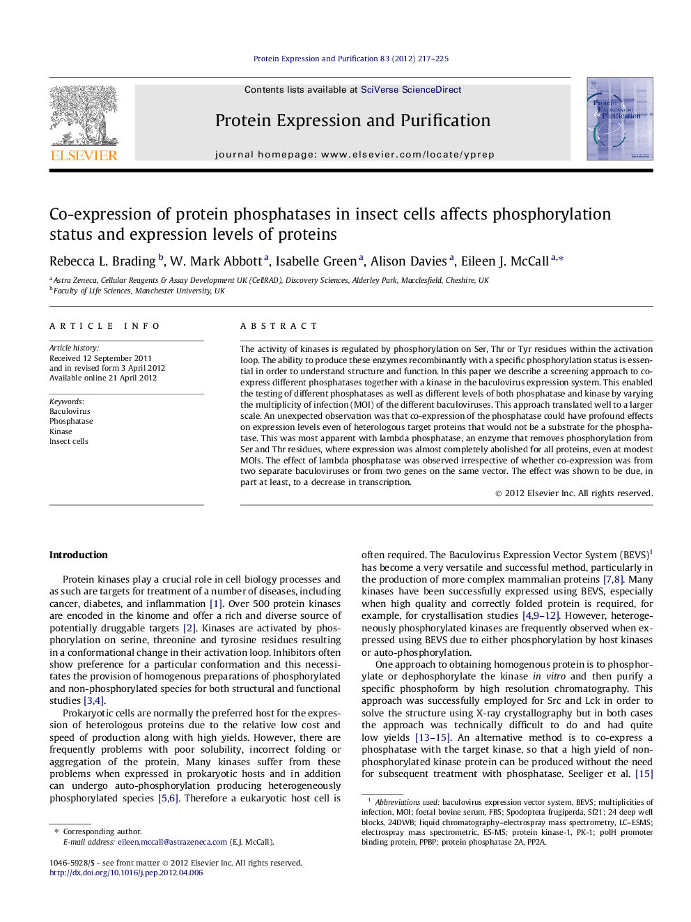 Co-expression of protein phosphatases in insect cells affects phosphorylation status and expression levels of proteins