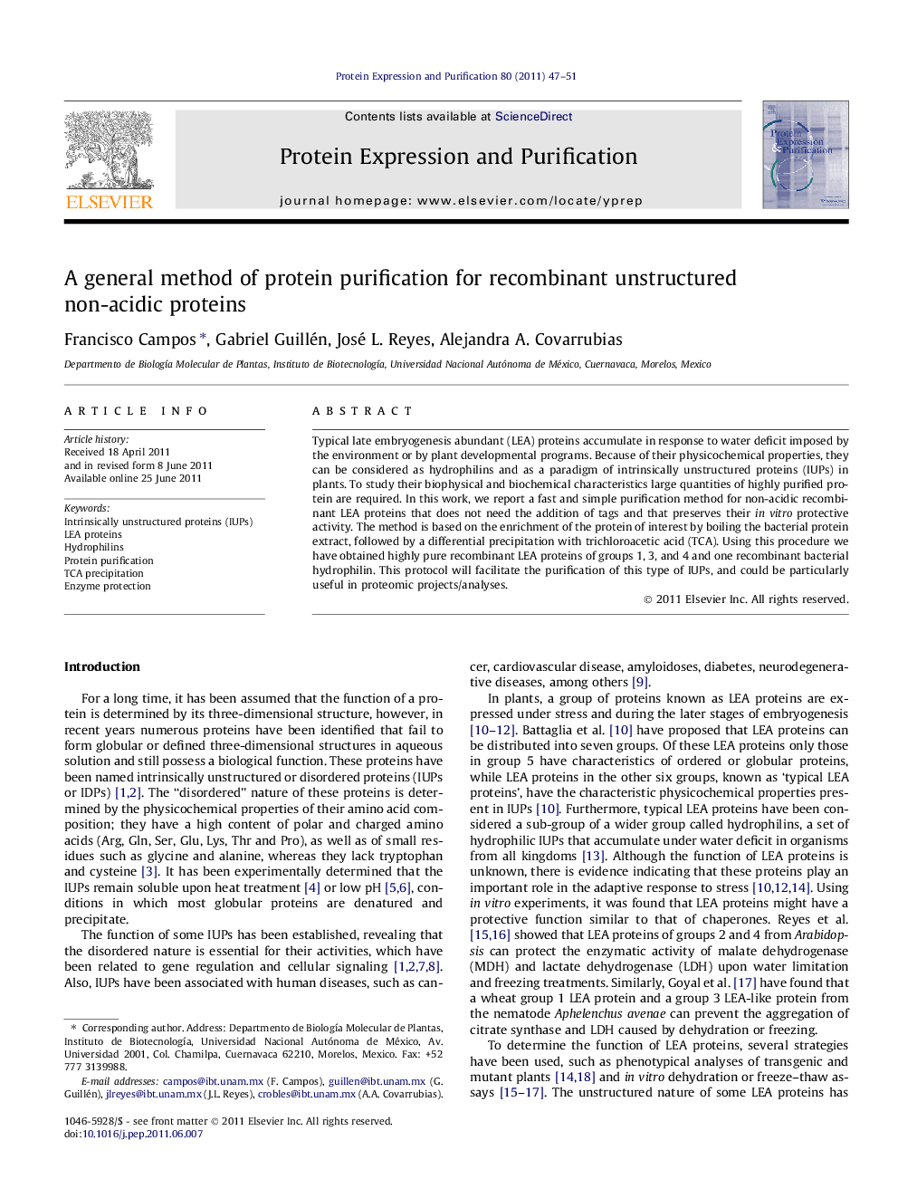 A general method of protein purification for recombinant unstructured non-acidic proteins